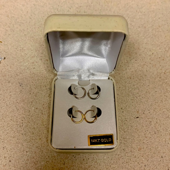 14K Gold Double Pair Small Hoop Earrings - Picture 1 of 6